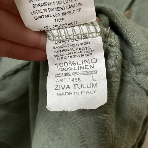 Linen Blouse Womens L Sage Green Button Up Made in Italy Coastal Spring - Picture 3 of 6